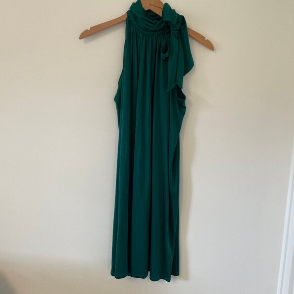 Susana Monaco Emerald Green Silk Mini Sheath Dress with Bow Tie Collar - Picture 1 of 5